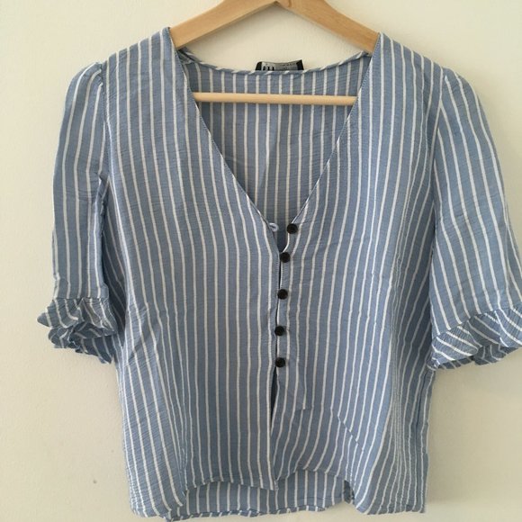 Zara TRF Cropped Blouse with Frill Sleeves - Picture 1 of 2
